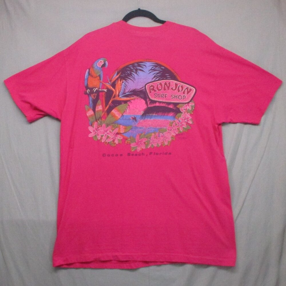 Vintage Ron Jon Hanes Beefy-T Graphic Print T-Shirt Pink Women Size | XXL‎